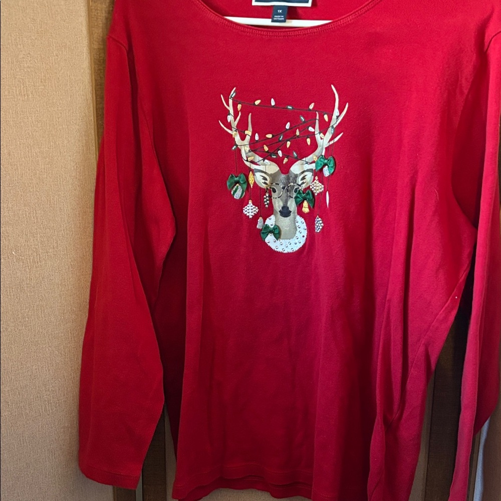 Karen Scott Vibrant Red Holiday Top 1X